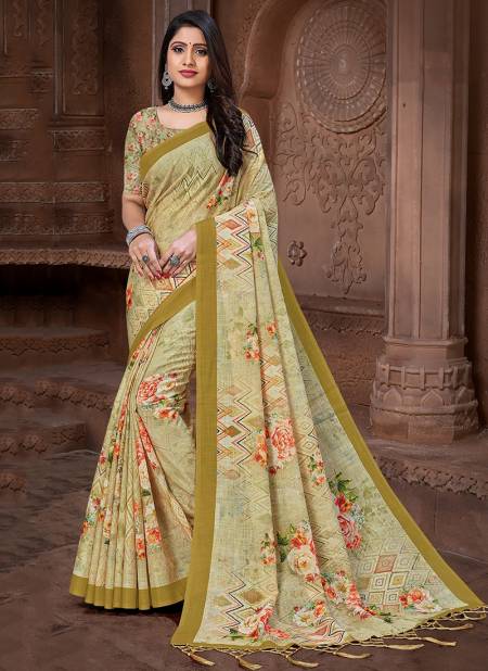 Green Colour MAHI VE Fancy Designer Ethnic Wear Linen Digital Print Saree Collection M 02